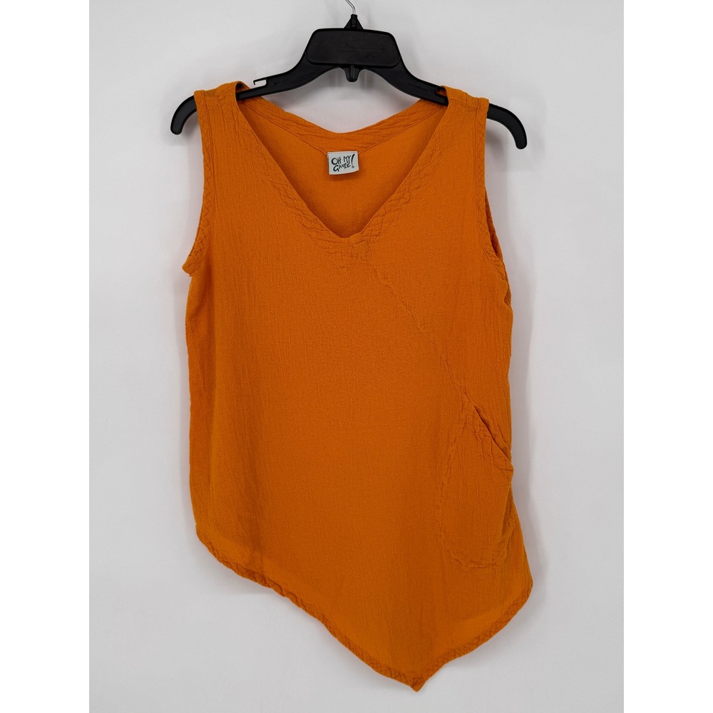 Oh My Gauze Top Women 1 Orange EUC Asymmetrical V-Neck Sleeveless Cotton Pocket